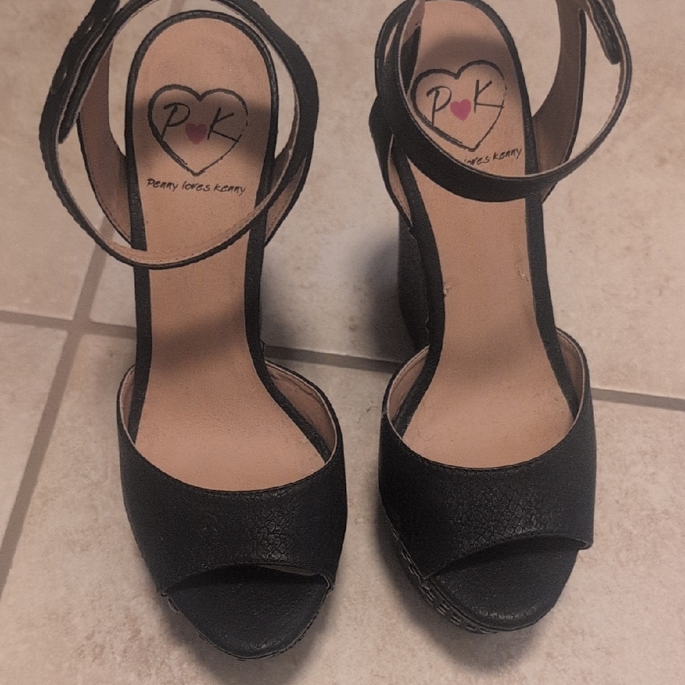 Penny Loves Kenny Black Peep-Toe Heels